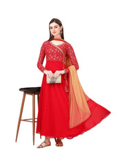 Estationeryhouse Women's Georgette Anarkali Kurta Kurti with Heavy Embroidery with contrast Dupatta (Bottoms not included)