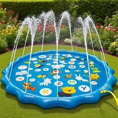 Extra Large Inflatable Sprinkler Pad for Kids, Smart Scientist 26 Alphabets and Animal Patterns, Durable Outdoor Yard Lawn Water Toy Pad for Lawn, Beach, Garden, Summer Park, Alphabet Learning Toys