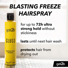 Got2B Glued Blasting Freeze Hairspray 300 Ml, Glued Hairspray for up to 72H Ultra Strong Hold, Hairspray Got2B, for Extreme Hairstyles, Vegan Formula