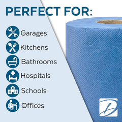 DHANZIPAK 12 x Pack Blue Centrefeed Rolls – 2-Ply, 46m Per Roll (200 Sheets) – 166mm Height – Super Absorbent & Strong Kitchen Roll – Ideal for Cleaning, Catering, Kitchens, Garages & Commercial Use