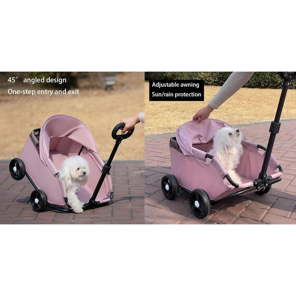 Mini Dog Stroller – Foldable Pet Carrier Cart with 360° Rotatable Handle, Extendable Pull Handle & Storage Bag Lightweight Travel Buggy for Small Dogs & Cats