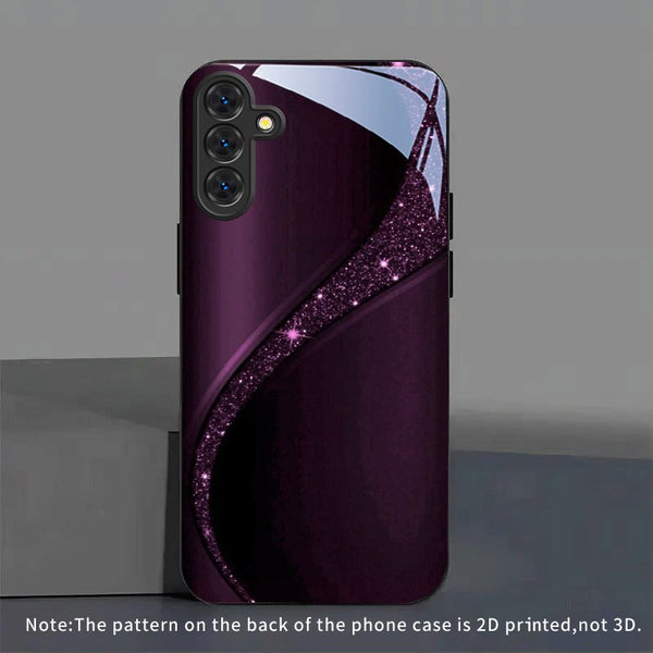 Phone Case: Phone Case - Purple Glitter Curve Texture New Black Phone Case Tempered Glass for iPhone 17 Air/ 16/ 15/ 14/ 13/ 12/ 11/ Plus/ Pro/ Pro Max and Galaxy S, A Series/ S22/ S23/ S24 FE/ S25/ S26 ULTRA PLUS.It Is the First Choice of Gift