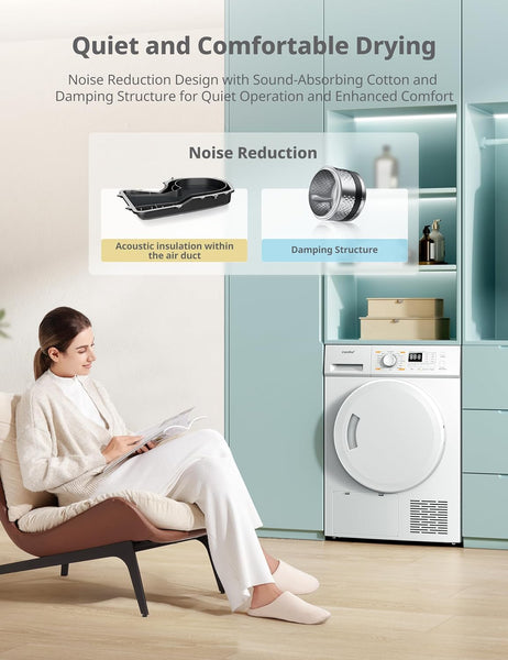 COMFEE' Freestanding Heat Pump Tumble Dryer,8Kg Front Load,16 Programmes, Auto-Dry,Anti-Crease,Refresh,White,Cfg09Eh80/W-Uk