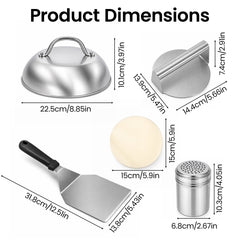 Smash Burger Press Kit for Griddle – 5-Piece Flat Top Grill Accessories Set with Burger Press, 12-Inch Melting Dome, Large Griddle Spatula