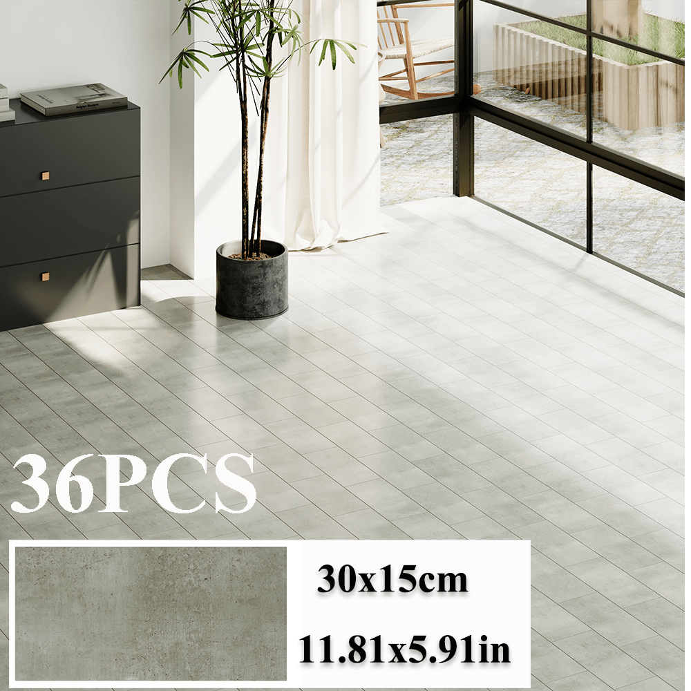 36-Pack High-Quality Self Adhesive Floor Tiles, 15x30cm Peel and Stick SPC Vinyl Planks for Kitchen, Bathroom, Bedroom & Living Room, Realistic Stone/ Wood Look Efffect Waterproof PVC Flooring, Easy DIY Installation