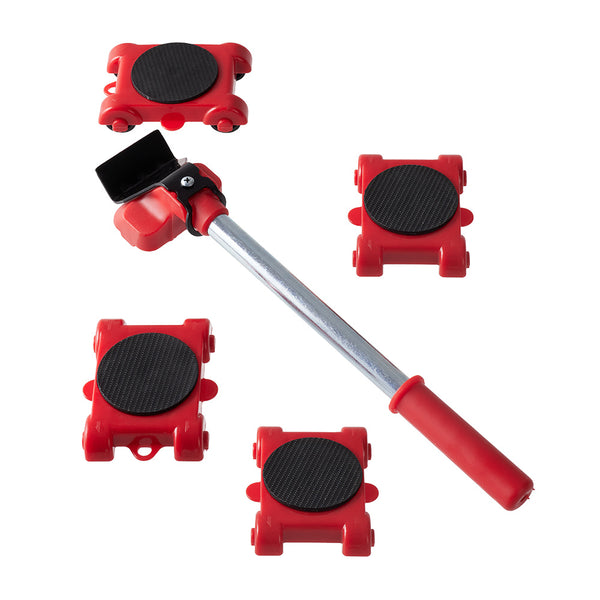 The 5pcs Red Heavy-Duty Furniture Moving Kit with Lift And Slider Moving Wheels Is an Easy-To-Move Tool Set Suitable for Moving Washing Machines, Refrigerators, Etc