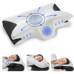 GC GAVENO CAVAILIA Contour Memory Foam Pillow | Butterfly Shape for Head & Neck Support | Ergonomic Design for All Sleepers | Removable Washable Cover | 61x43 cm