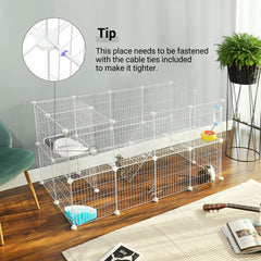 2-Floor Metal Pet Playpen, 36 Grid Panels, Customisable Cage Enclosure for Small Animals, Guinea Pigs Hamster Runs, Rabbit Hutches, Includes Mallet, Indoor, 143 x 73 x 71 cm, White/Black