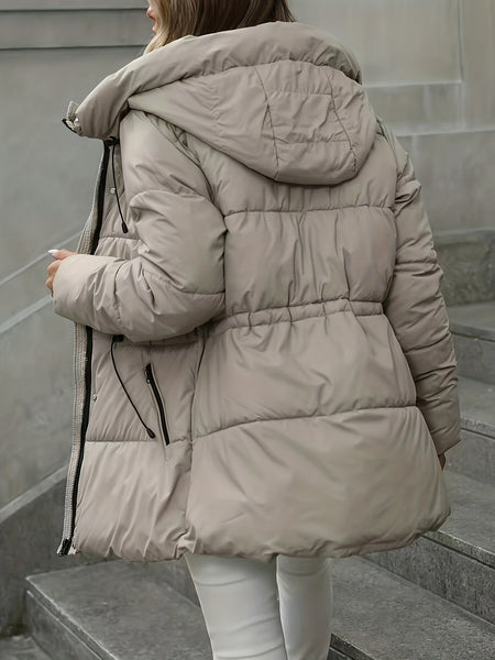 2025 New Autumn/Winter Collection: Mid-Length Puffer Coat Thickened, Warm Hooded Jacket Fashionable Casual Style with Adjustable Belt Features Zipper Closure Ideal for Daily Commuting And Outdoor