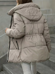 2025 New Autumn/Winter Collection: Mid-Length Puffer Coat Thickened, Warm Hooded Jacket Fashionable Casual Style with Adjustable Belt Features Zipper Closure Ideal for Daily Commuting And Outdoor