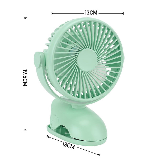Portable USB Clip Fan - Mini Rechargeable 5000mAh Battery Operated, 4-Speed Quiet Desk Fan with 360° Rotation, Type-C Charging (Green, 19.5x13x13cm, ABS+Plastic)