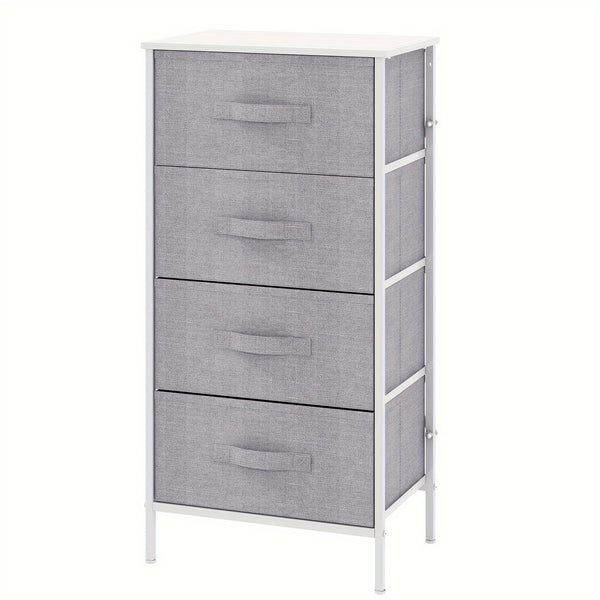 Frmobepts 4-Drawer Tall Dresser with Large Storage Cabinet - Modern Fabric & Wood Top Storage Organizer, Sturdy Metal Frame & MDF Construction, 68.58cm+ Height Freestanding Dresser with Spacious Drawers for Bedroom/Living Room