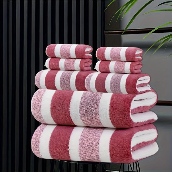 8-Piece Non-Shedding Super Absorbent Ultra-Soft Five Star Hotel Standard Two-Tone Striped Bath Towel Set