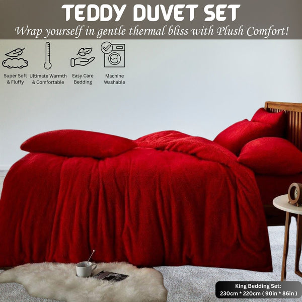 Teddy Bear Fleece Duvet Cover Set | Single Double King Size Bedding | Super Soft Plush Quilt Cover with Pillowcases | Warm Cosy Thermal Fluffy Set for Cold Nights | Easy Care & Durable Comfort | Luxury Teddy Fleece Bed Cover for Bedroom Warmth & Style | F