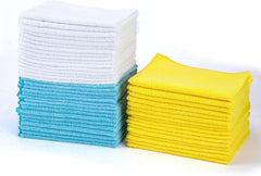 Amazon Basics Microfibre Cleaning Cloth, Pack of 24, Multi Colored, Blue, Orange & White, 40.5 Cm X 30.5 Cm