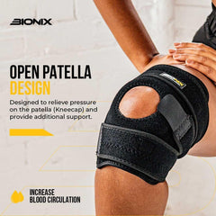 Bionix Knee Support with Open Patella - Adjustable Knee Brace for Arthritis, Sports Injury, Meniscus Tear, Joint Pain, ACL, Runners Knee Support for Men and Women - Knee Brace with 3 Straps