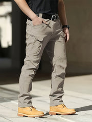 2pcs Men'S Tactical Cargo Pants, Multi-Pocket Casual Style, Elasticity Composite Fabric, Breathable, Suitable for Casual Outing, Hiking, Outdoor Sports, Worn by Middle-Aged And Elderly, Spring And Autumn Style (Belt Excluded)