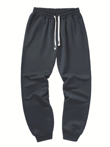 Three-pc Men's Solid Color Plain Elastic Waistband Drawstring Ribbed Cuffed Casual Jogger Pants, Men's Dress Administrative Trousers