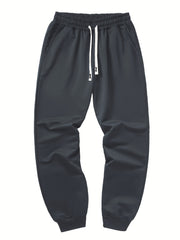 Three-pc Men's Solid Color Plain Elastic Waistband Drawstring Ribbed Cuffed Casual Jogger Pants, Men's Dress Administrative Trousers