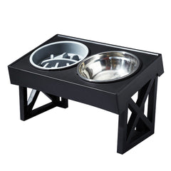 Raised Dog Bowl Height-Adjustable, Elevated Dog bowls with Stainless Steel Bowl and PP bowl, for Small Medium & Large Dogs, Black, 45*26*27.5cm