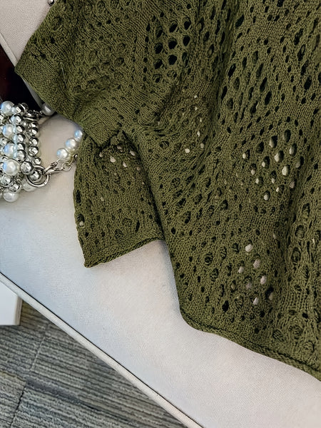 Plus Size - Plus Size - Plus Size Women'S Cashew Flower Loose Temperament Hollow Round Neck Pullover Long Sleeve Sweater