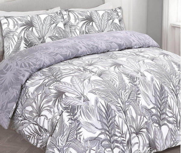 Night Comfort Breathable Duvet Cover with Pillowcases | 100% Polycotton Percale Exclusive Peyton Grey White Design | Machine Washable and Non-Allergenic Bedding Set