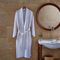 Luxury Spa White Waffle Bath Robe 100% Cotton Light Weight Hotel Quality