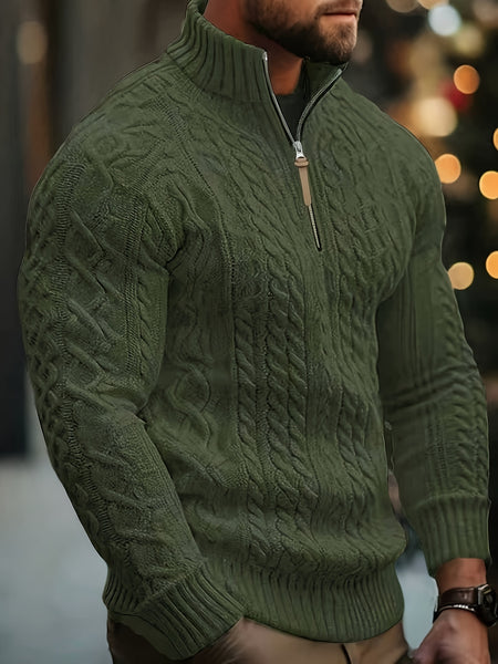 2025 Winter American Stand-Up Collar Half-Zip Knit Aran Sweater Mr. Pony Knitwear Pullover Card