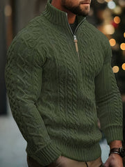 2025 Winter American Stand-Up Collar Half-Zip Knit Aran Sweater Mr. Pony Knitwear Pullover Card