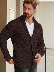 Men'S Solid Cable Knit Cardigan Fall Winter Button-Up Knit Coat