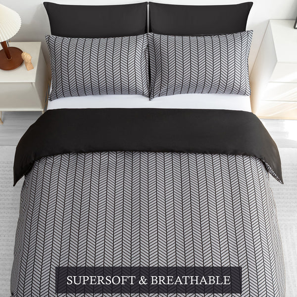 Luxury Reversible Duvet Cover Set with Matching Pillowcases – Single, Double, King & Super King Sizes – Soft Breathable Microfiber Bedding Set UK – Brick Pattern