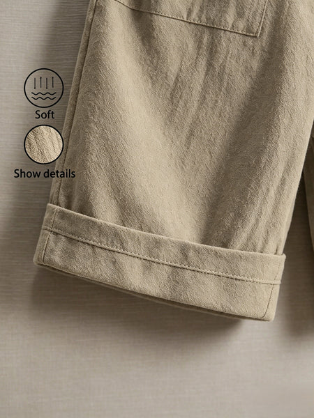 Women'S 100% Linen High Waist Shorts, Elastic Waist Button Front Loose Casual Bermuda Shorts for Daily Commute & Summer Vacation