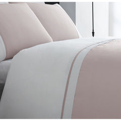 DreamEasy Sorrento White & Pink Duvet Cover Set With Pillowcases| 200 Thread Count 60% Cotton / 40% Polyester | Available in Blue, Teal or Mauve | Breathable & Comfortable Poly-Cotton Fabric | Available in All Key Sizes: Single, Double, King & Super King