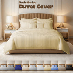 Luxurious Hotel Quality Egyptian Stripe Duvet/Quilt Cover Bedding Set with Pillowcases All Sizes Bedding Set - 3pcs Hypoallergenic Satin Stripes Microfiber Duvet Quilt Cover with Pillow Cases - Soft Comfortable, Durable Breathable & Anti-Wrinkle Duvet Cov