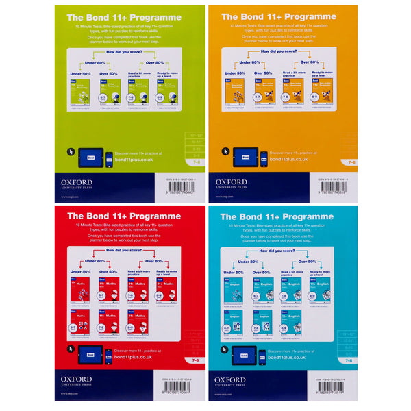 Bond 11+ Quick 10 Minute Tests (Age 7-8) by Oxford 4 Books Collection - Paperback