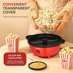 Popcorn Machine 5L Popcorn Maker Round, Non-Stick Coated, Removable Lid, Sugar, Oil & Butter Supportable, Electric Pop Corn Maker Machine for Christmas Movie Parties