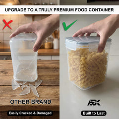 AEX Airtight Food Storage Container 1.6L – BPA-Free Plastic Food Storage Container with 4-Way Lock Lid, Leakproof Dry Food Storage Container for Cereal, Flour, Sugar, Rice & Pasta (Set of 10/20/30)
