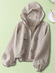Lightweight Hooded Coat for Women, Featuring a Casual Loose Fit, Solid Color, Front Zipper, And Designed for