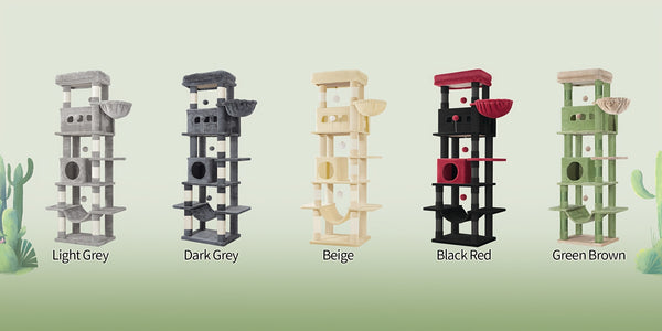 Cat Tree for Indoor Cats, 170cm Large Tall Cat Tower, Multi-Level Cats House with Condo, 8 Scratching Posts, Hammock, 4 Pom Poms