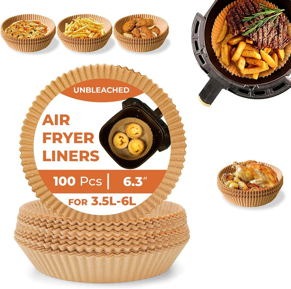 Roe Tenpo Air Fryer Liners, 100Pcs Disposable Baking Parchment Paper, Non-Stick & Greaseproof, Air Fryer Accessories for Ninja ON400UK AF140UK SL300UK, COSORI, Tefal, Russell Hobbs Air Fryer