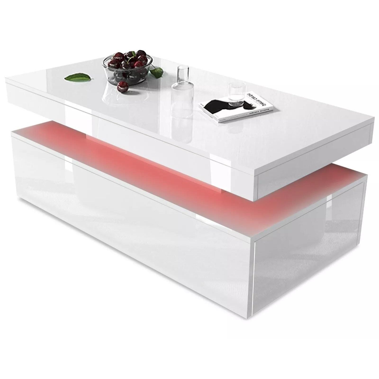Modern High Gloss LED Coffee Table with 2 Drawers & Storage Shelf – Living Room Centre Table