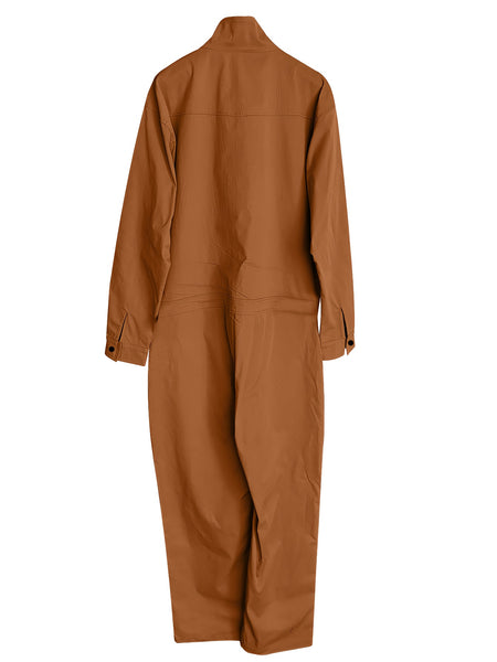 Men's Solid Color Cargo Jumpsuit with Full Zip, Long Sleeves and Front Pockets