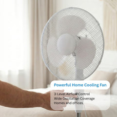 Straame 16 Inch Pedestal Fan – White Standing Fan with Adjustable Height, 3 Speeds, Oscillation & Tilting Head for Home and Office