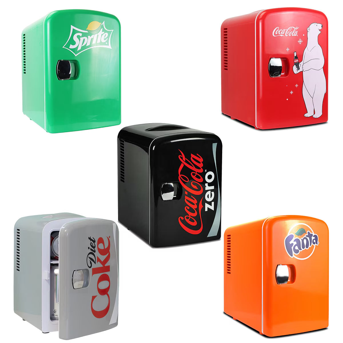Coca-Cola 4L Mini Fridge 6 Can Portable 12V Cooler / Warmer in 5 Designs