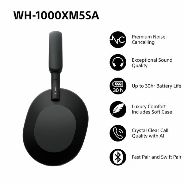 Sony WH-1000XM5SA Over-Ear Wireless Headphones in Black