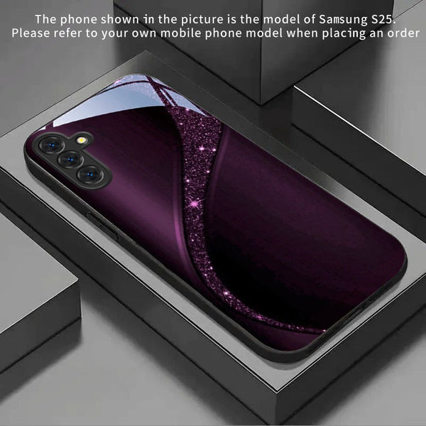 Phone Case: Phone Case - Purple Glitter Curve Texture New Black Phone Case Tempered Glass for iPhone 17 Air/ 16/ 15/ 14/ 13/ 12/ 11/ Plus/ Pro/ Pro Max and Galaxy S, A Series/ S22/ S23/ S24 FE/ S25/ S26 ULTRA PLUS.It Is the First Choice of Gift