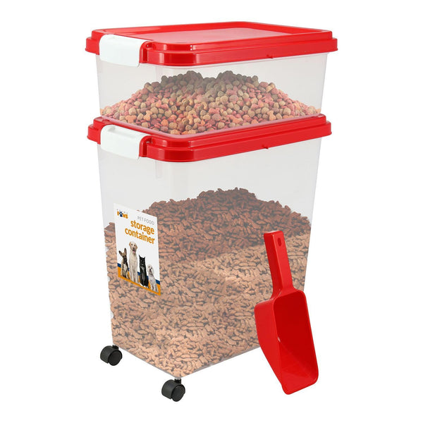 2-Piece Stackable Pet Food Container Set – Airtight 13L & 37.5L Dry Food Bins with Scoop & Casters | BPA-Free Storage for Dog & Cat Treats