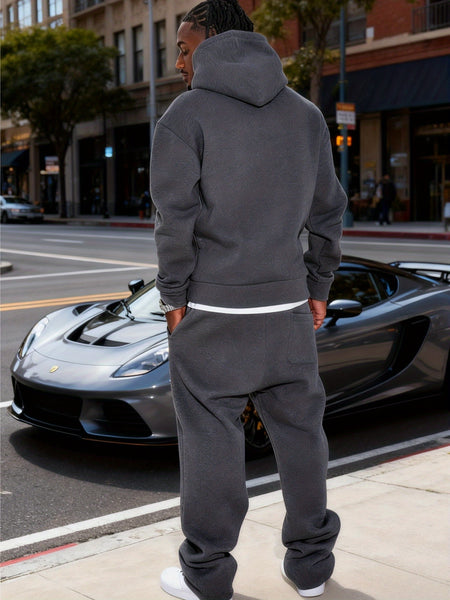Men'S Casual Athletic Warm 2pcs Set, Winter Hooded Sweatshirt And Jogger Pants, Outdoor Fitness Running Hooded Sweatshirt And Athletic Pants Outfit, Suitable for Fall Winter Leisure Activities