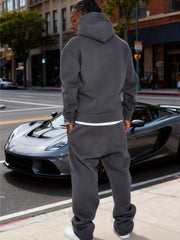 Men'S Casual Athletic Warm 2pcs Set, Winter Hooded Sweatshirt And Jogger Pants, Outdoor Fitness Running Hooded Sweatshirt And Athletic Pants Outfit, Suitable for Fall Winter Leisure Activities