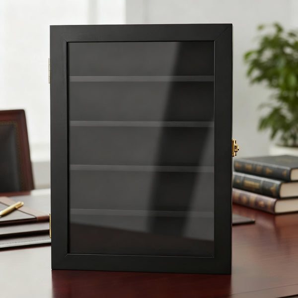 Wooden Ring Display Case with Crystal Clear Front Panel | Adjustable Removable Shelves, Perfect for Baseball, Basketball, Football, Softball Championship Rings - BEDEE Brand